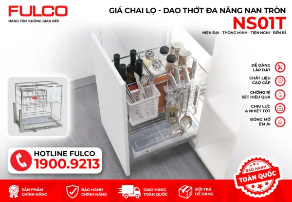 Giá đựng chai lọ dao thớt inox nan tròn fulco ns01t-200 mặt trước