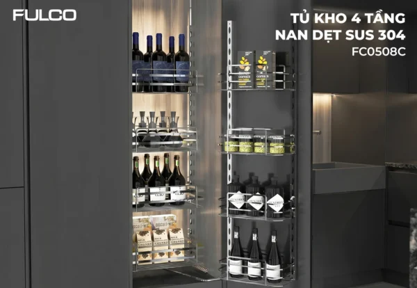 Tủ kho 4 tầng inox 304 mặt trước