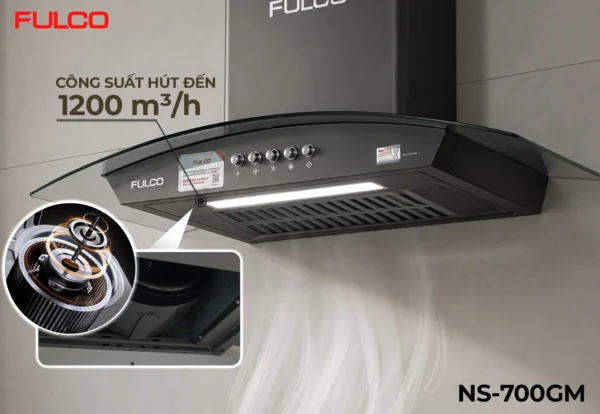 HÚT MÙI KÍNH CONG PHÍM CƠ Fulco NS-700GM mặt sau