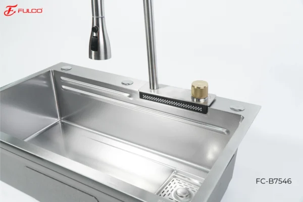 BỘ CHẬU VÒI RỬA 1 HỐ THÁC NƯỚC INOX304 XƯỚC MỜ CAO CẤP Fulco FCB7546 phóng to