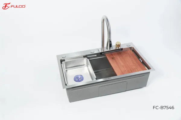 BỘ CHẬU VÒI RỬA 1 HỐ THÁC NƯỚC INOX304 XƯỚC MỜ CAO CẤP Fulco FCB7546
