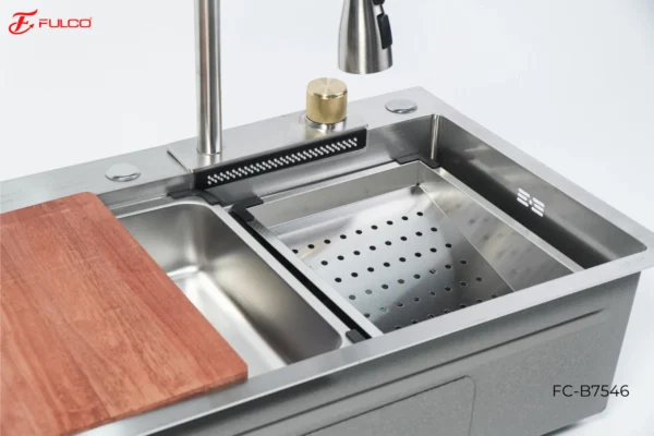 BỘ CHẬU VÒI RỬA 1 HỐ THÁC NƯỚC INOX304 XƯỚC MỜ CAO CẤP Fulco FCB7546 toàn cảnh