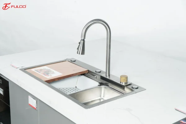 Chậu rửa 1 hố thác nước mặt trước