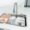 BỘ CHẬU VÒI RỬA 1 HỐ THÁC NƯỚC INOX304 XƯỚC MỜ CAO CẤP Fulco FC-B7546 mặt sau