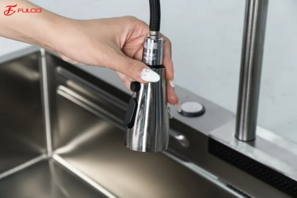 BỘ CHẬU VÒI RỬA 1 HỐ THÁC NƯỚC INOX TRẮNG XƯỚC Fulco FC-B7546