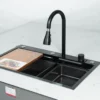 BỘ CHẬU VÒI RỬA 1 HỐ THÁC NƯỚC NANO ĐEN CAO CẤP Fulco FC-B7546 phía dưới