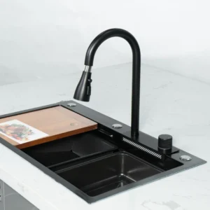Chậu vòi rửa 1 hố thác nước mặt trước