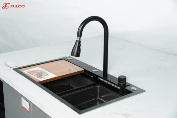 Chậu vòi rửa 1 hố thác nước mặt trước