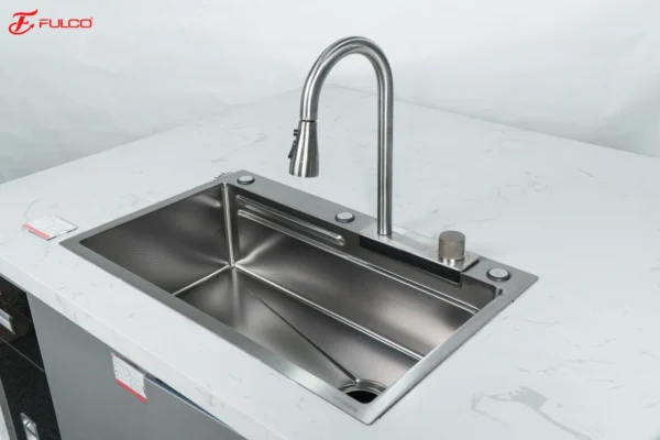 BỘ CHẬU VÒI RỬA 1 HỐ THÁC NƯỚC INOX304 XƯỚC MỜ CAO CẤP Fulco FC-B7546 thu nhỏ