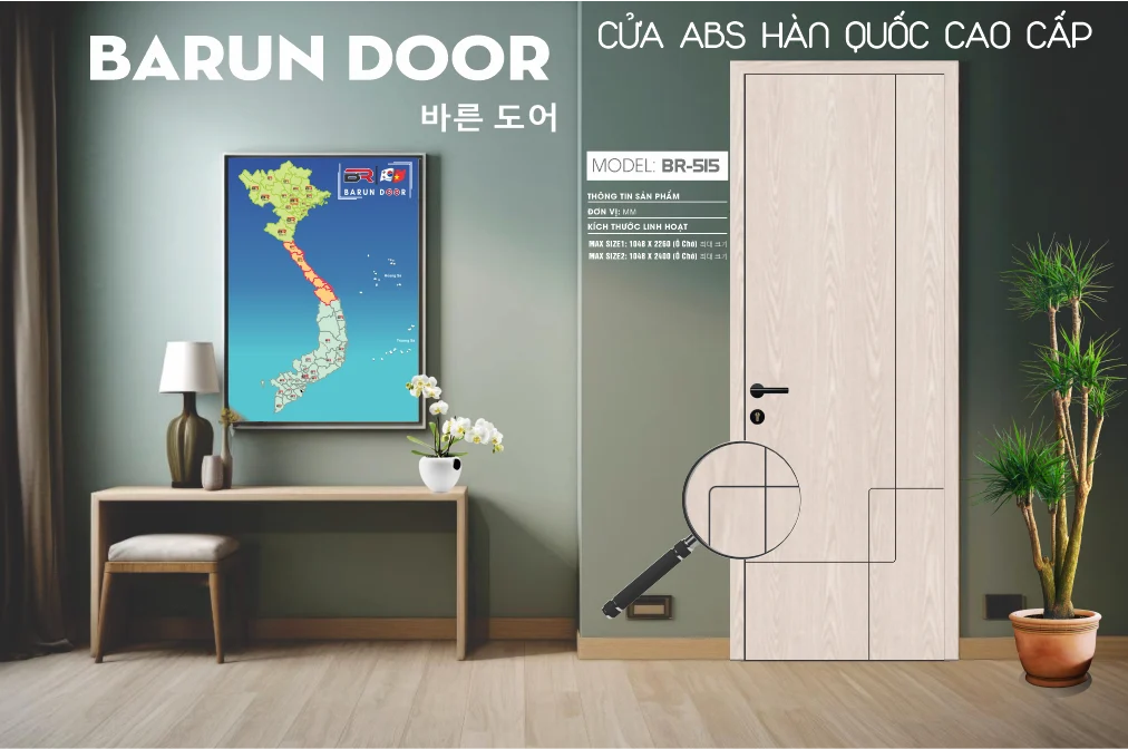 Hình ảnh 3D cửa thiết kế BR-515 với bố cục CNC bất đối xứng