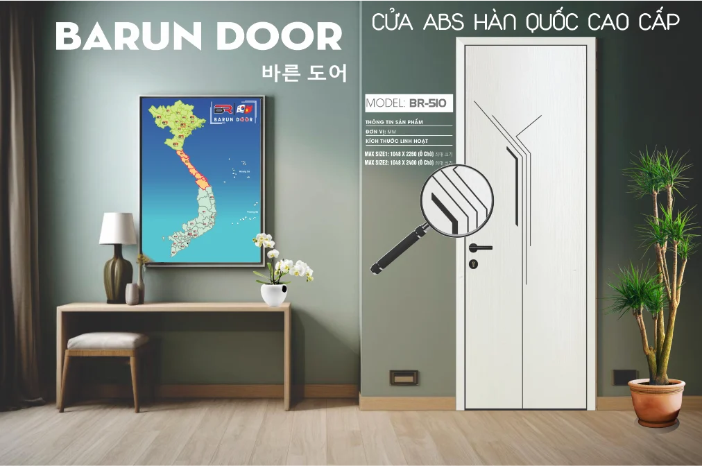 Hình ảnh 3D cửa thiết kế BR-510 với đường CNC góc cạnh giao thoa