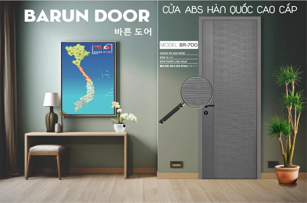 Hình 3D cửa hoa văn BR-700 bề mặt nhăn dọc màu ghi xám