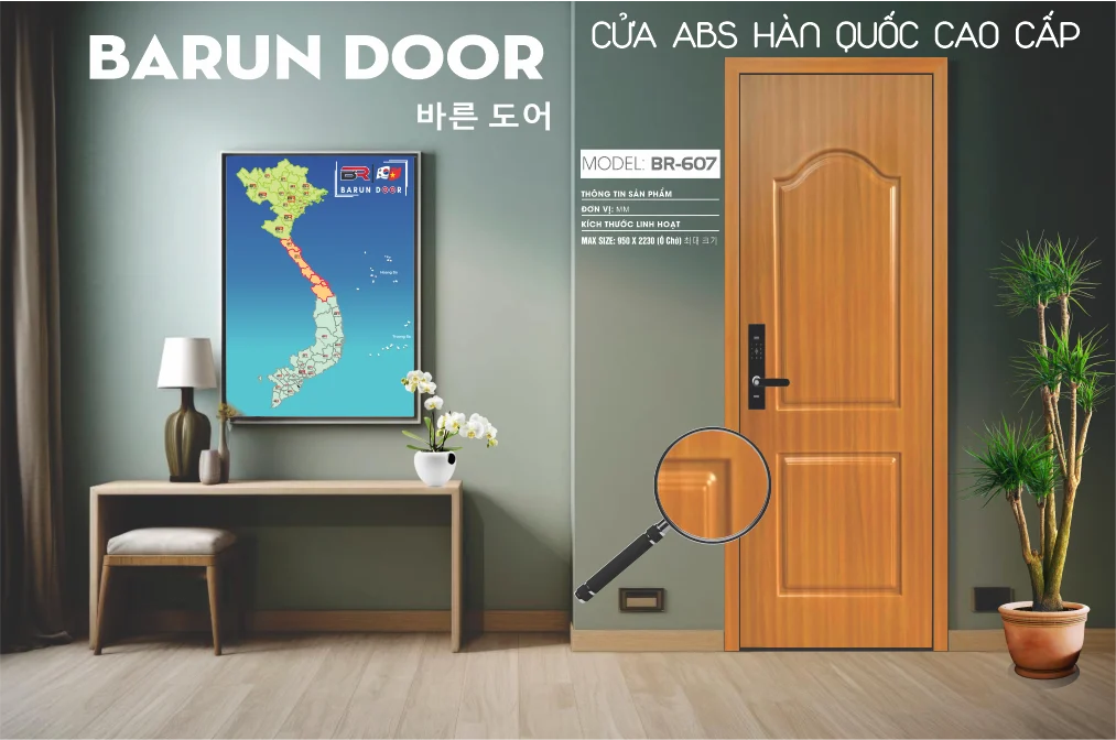 Cửa hoa văn BR-607 huỳnh vòm cung vân gỗ sáng ấm