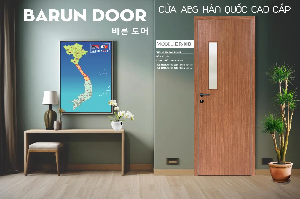 Cửa ô kính BR-K10 BARUN với dải kính mờ dọc thân cánh