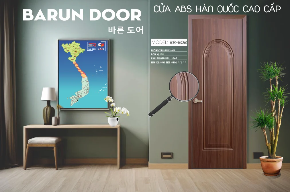 Cửa hoa văn BR-602 BARUN với ô huỳnh Oval cong mềm liền mạch