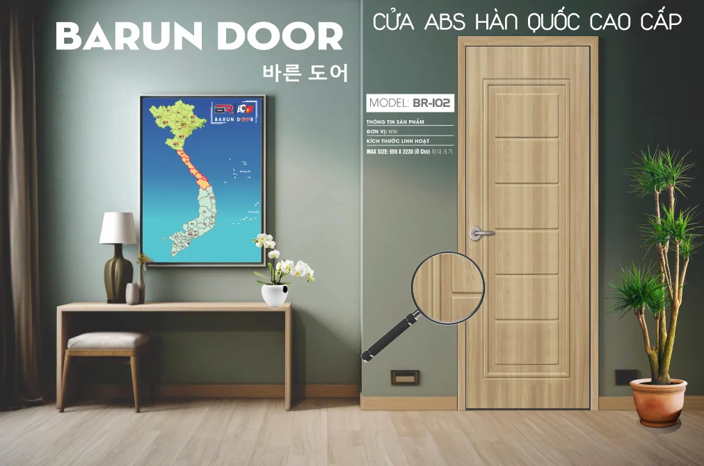 Cửa hoa văn BR-102 huỳnh âm cân đối bề mặt vân gỗ