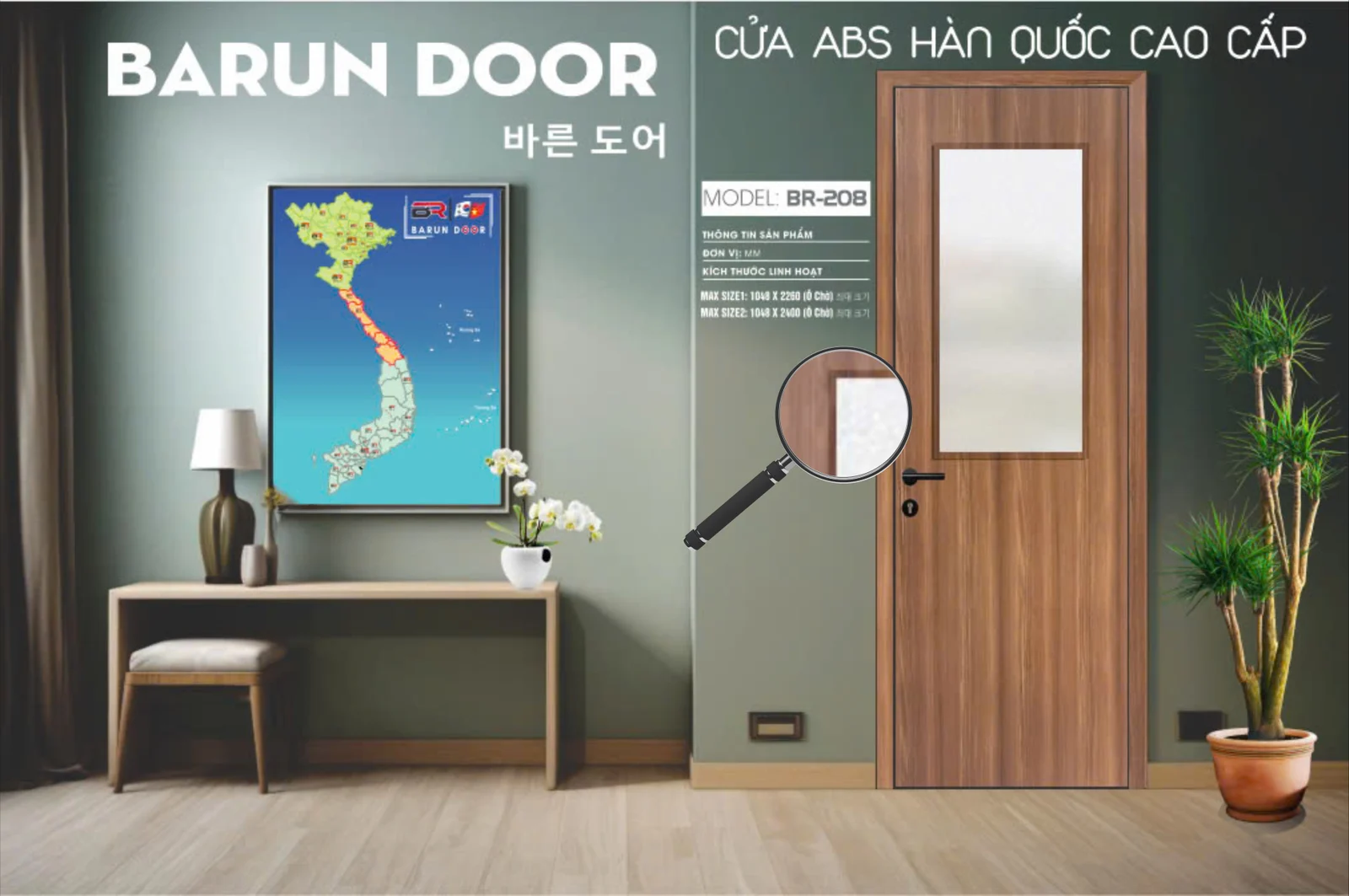 Cửa ô kính BR-208 BARUN dòng cửa ABS Hàn Quốc ô kính