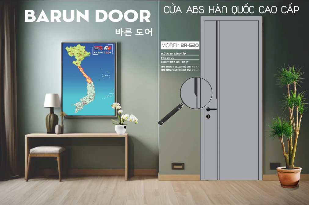Cửa thiết kế BR-520 màu xám trung tính với đường CNC dọc