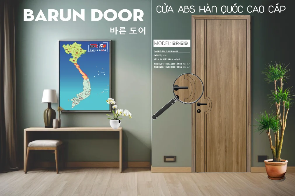 Cửa thiết kế BR-519 vân gỗ trung tính với đường CNC uốn cong