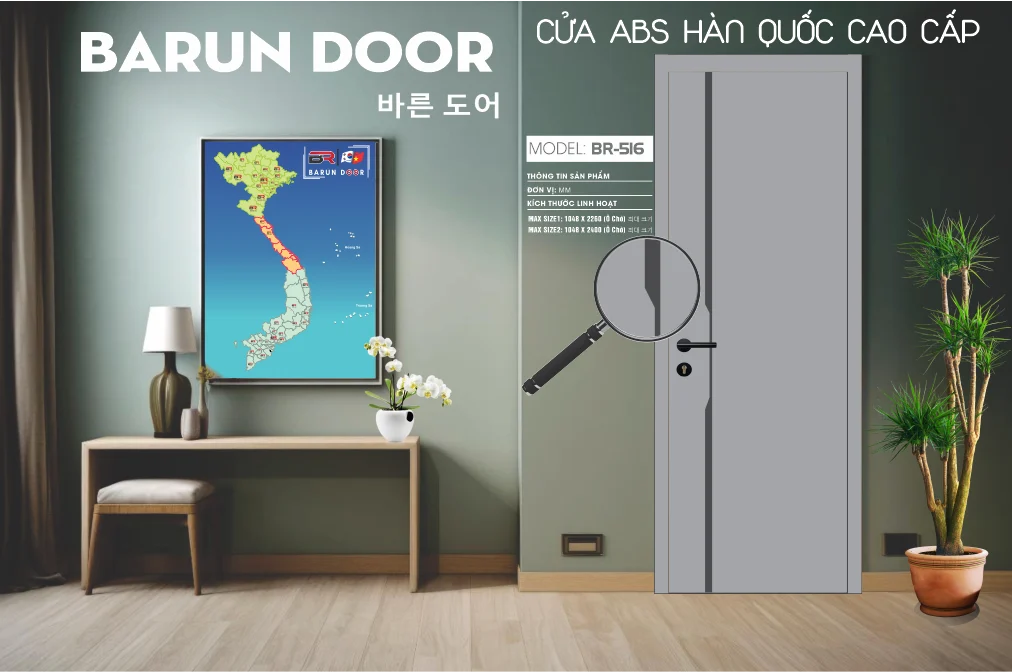 Hình ảnh 3D cửa thiết kế BR-516 với đường CNC uốn lượn hai bên mép