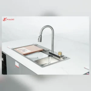 Bộ chậu vòi rửa 1 hố thác nước inox trắng xước fulco fc-b7546