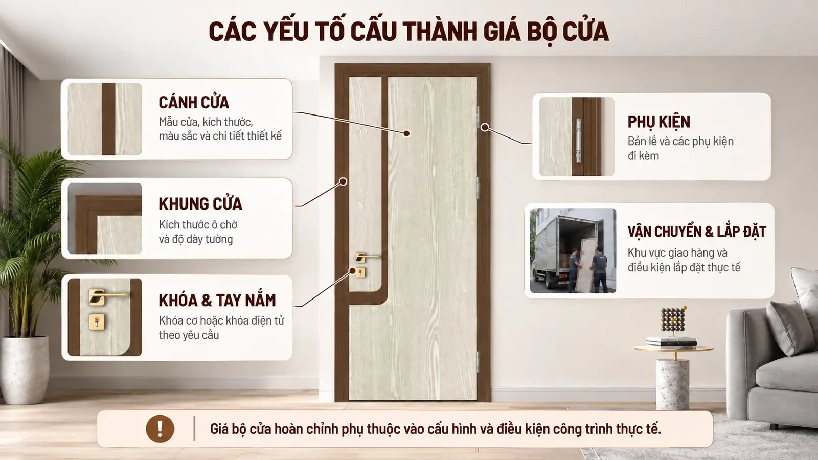 Cửa phối màu BR-807 và các yếu tố cấu thành giá bộ cửa