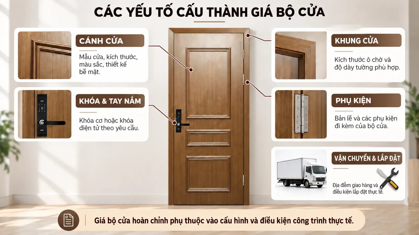 Các yếu tố cấu thành giá bộ cửa phào nổi BR-400