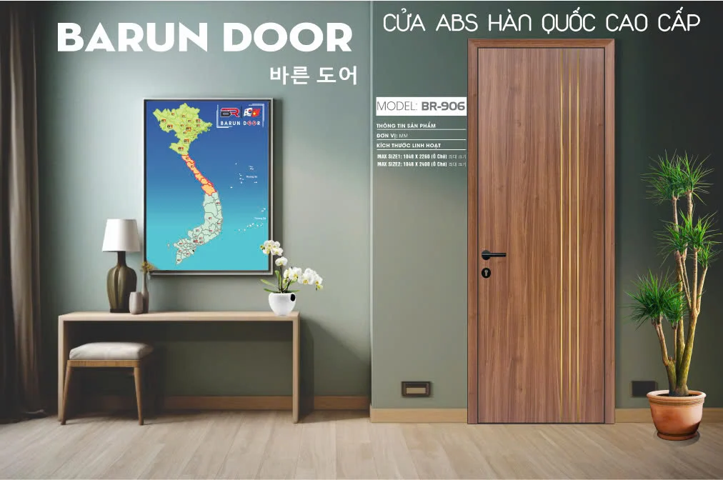 Cửa chỉ nhôm BR-906 vân gỗ nâu với ba đường chỉ nhôm lệch nhẹ