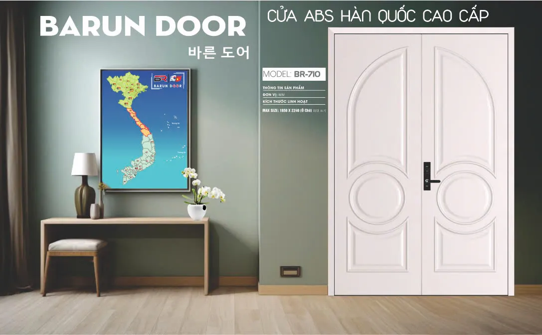 Cửa đôi BR-710 BARUN phào nổi đối xứng trong không gian nội thất