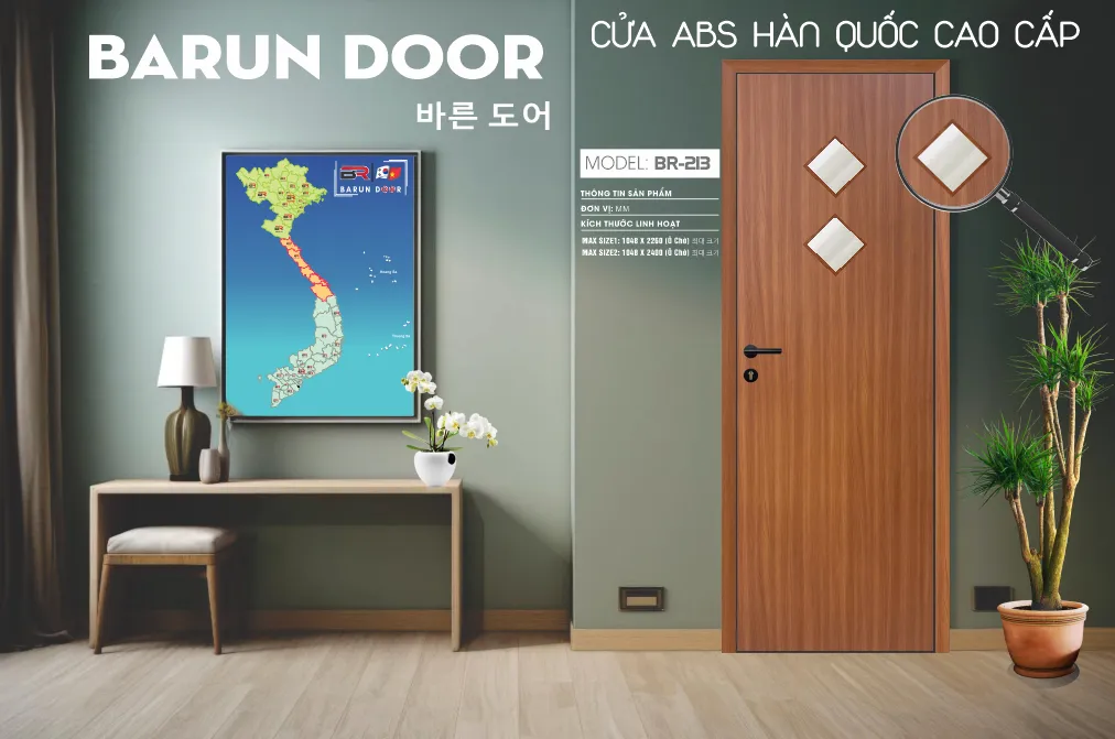 Cửa ô kính BR-213 BARUN hai ô kính hình thoi trong phòng nội thất