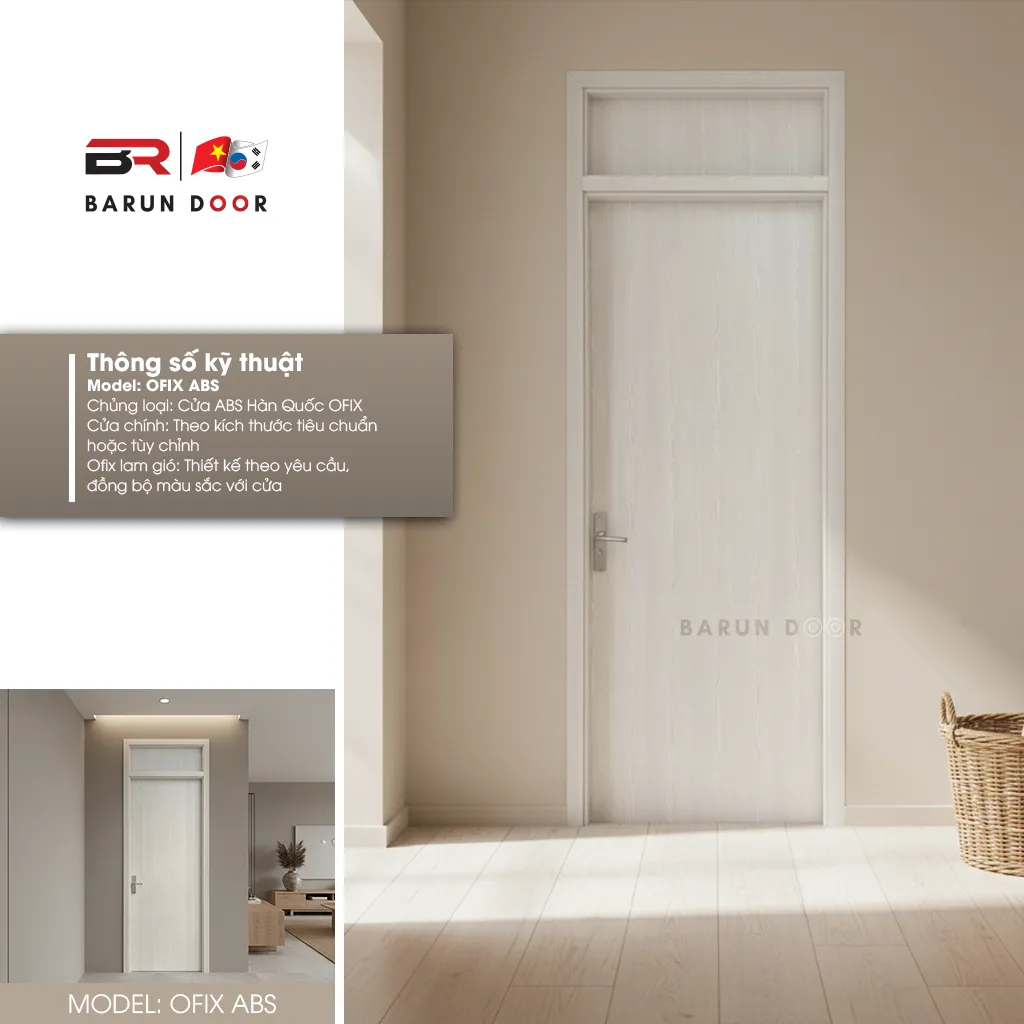 Cửa ô fix ABS BARUN đồng màu cánh trong không gian nội thất