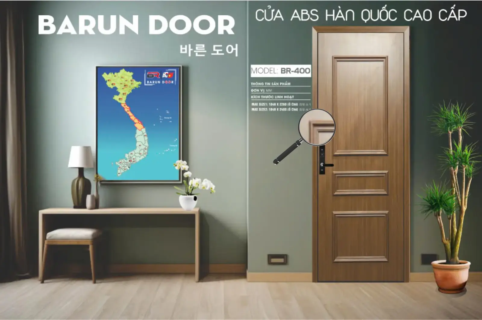 Cửa phào nổi BR-400 vân gỗ phào ba tầng trong phòng ngủ