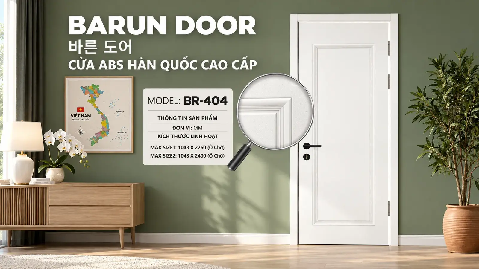 Cửa phào nổi BR-404 một ô phào lớn trong nội thất hiện đại