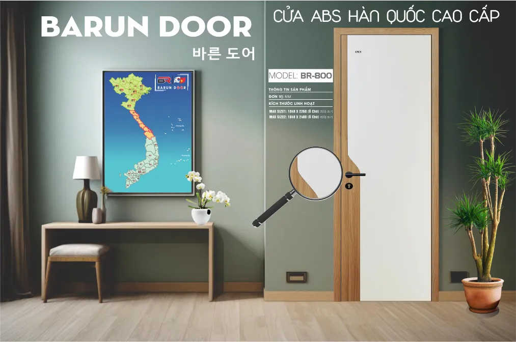 Cửa phối màu BR-800 đường bo góc trong không gian nội thất
