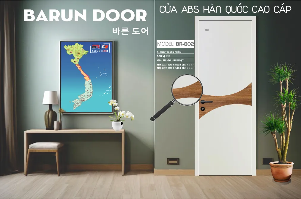 Cửa phối màu BR-802 đường lượn sóng trong phòng ngủ hiện đại