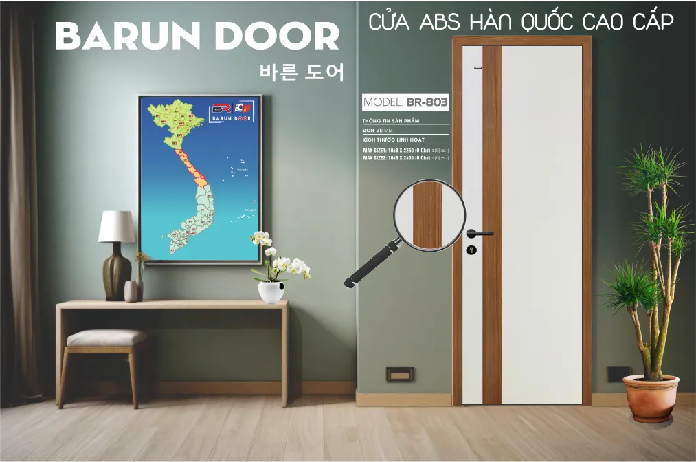 Cửa phối màu BR-803 mảng màu dọc trong không gian nội thất