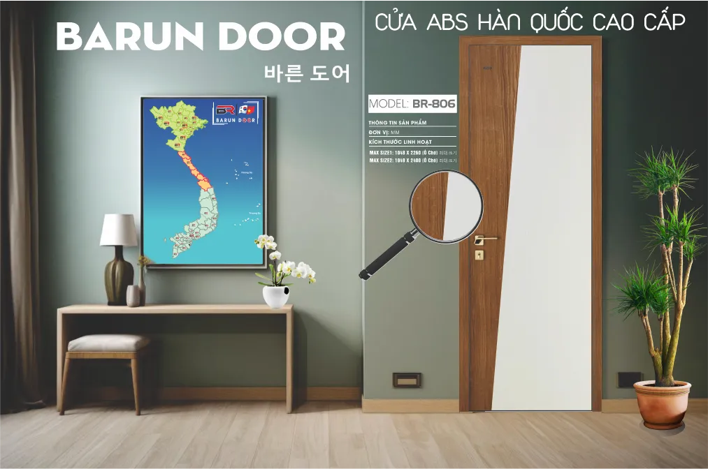 Cửa phối màu BR-806 đường phối nghiêng trong không gian nội thất