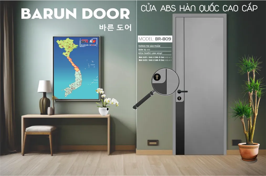 Chi tiết thiết kế cửa phối màu BR-809 mảng màu dọc bất đối xứng
