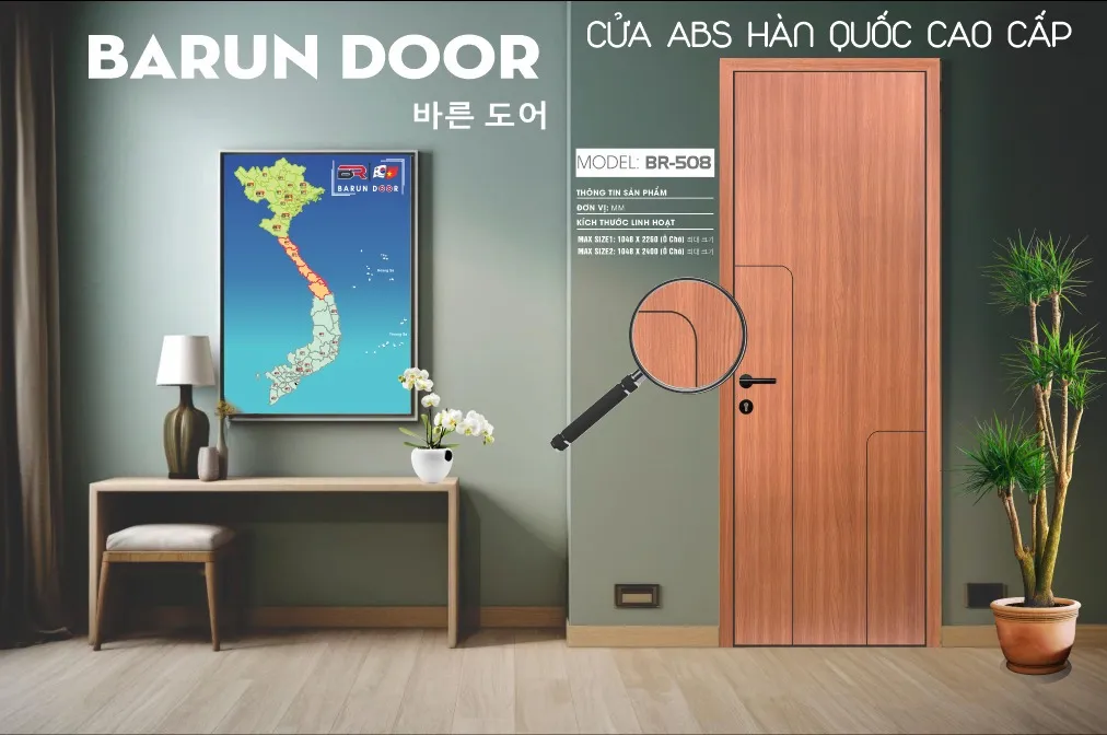 Cửa thiết kế BR-508 BARUN đường CNC bo cong trong nội thất hiện đại