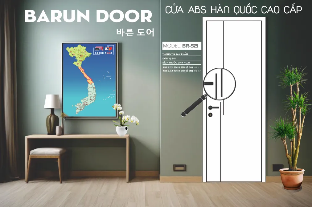 Cửa thiết kế BR-521 màu trắng với hai đường CNC dọc