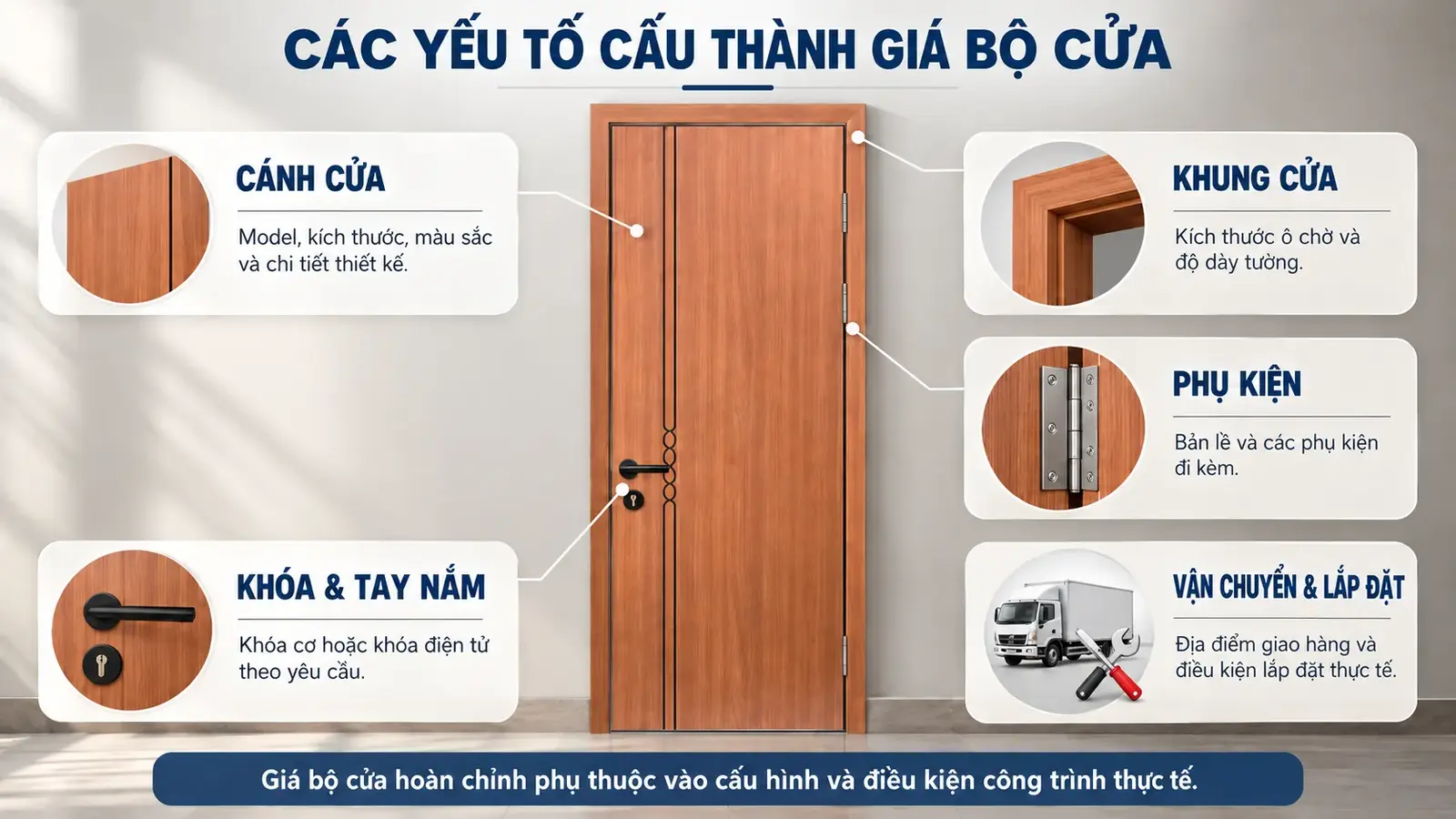 Cửa thiết kế BR-523 và các yếu tố cấu thành giá bộ cửa