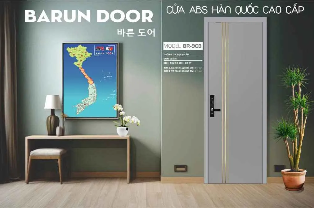 Cửa chỉ nhôm BR-903 ba đường chỉ song song trong nội thất hiện đại