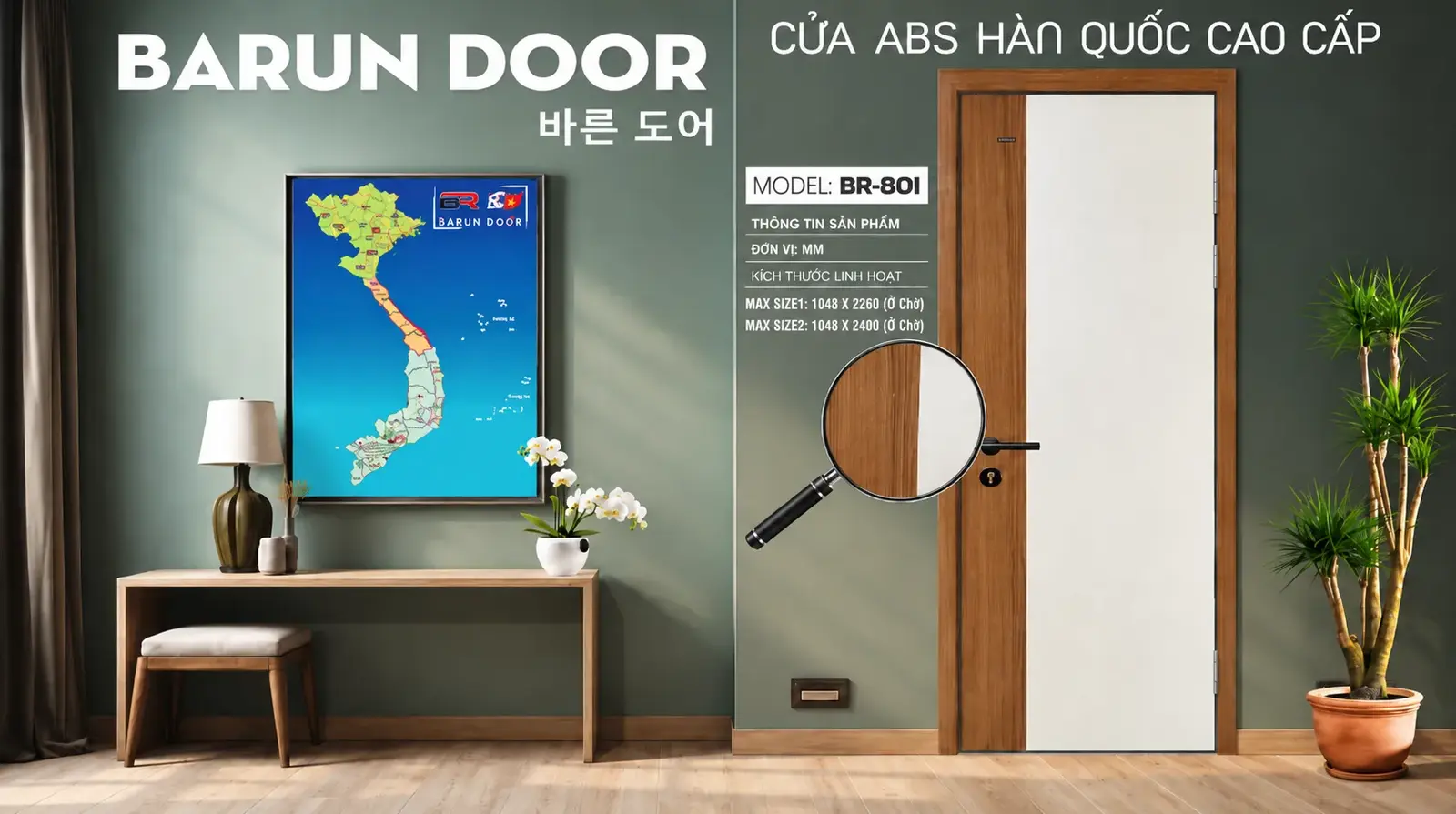 Cửa phối màu BR-801 chia mảng màu trong căn hộ hiện đại