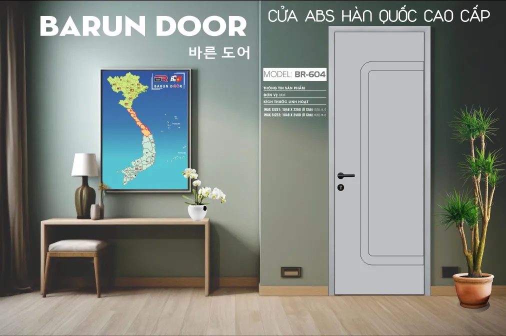 Cửa thiết kế BR-504 với đường CNC lượn cong trong nội thất hiện đại