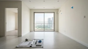 Kiểm tra căn hộ khi nhận bàn giao với thước thủy, thước dây và bảng checklist