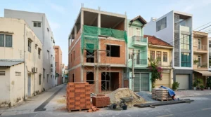 Kinh nghiệm xây nhà phố: công trình hoàn thiện khung bê tông cốt thép cùng vật liệu xây dựng