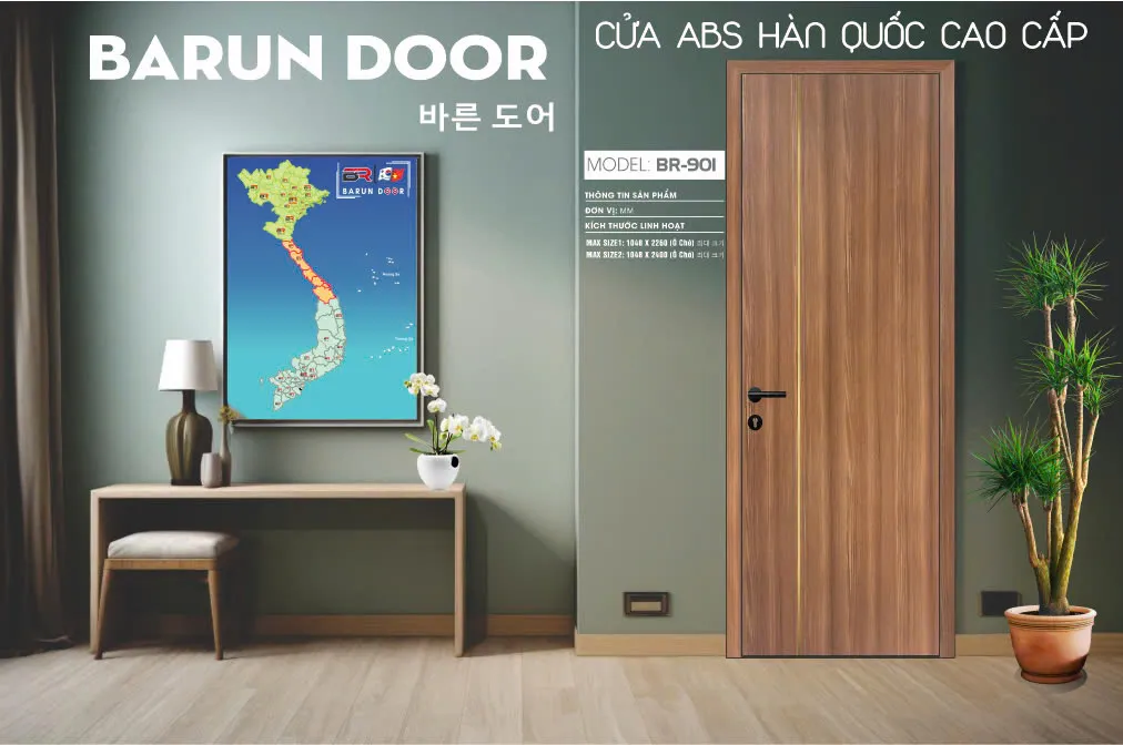 Mẫu cửa chỉ nhôm BR-901 vân gỗ với một đường chỉ dọc trong nội thất