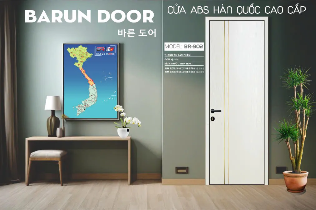 Cửa chỉ nhôm BR-902 màu trắng với hai đường chỉ nhôm vàng chạy dọc