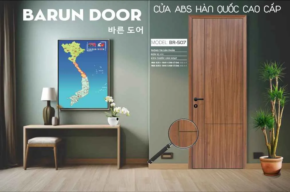 Cửa thiết kế BR-507 vân gỗ với đường CNC ngang và mảng vuông
