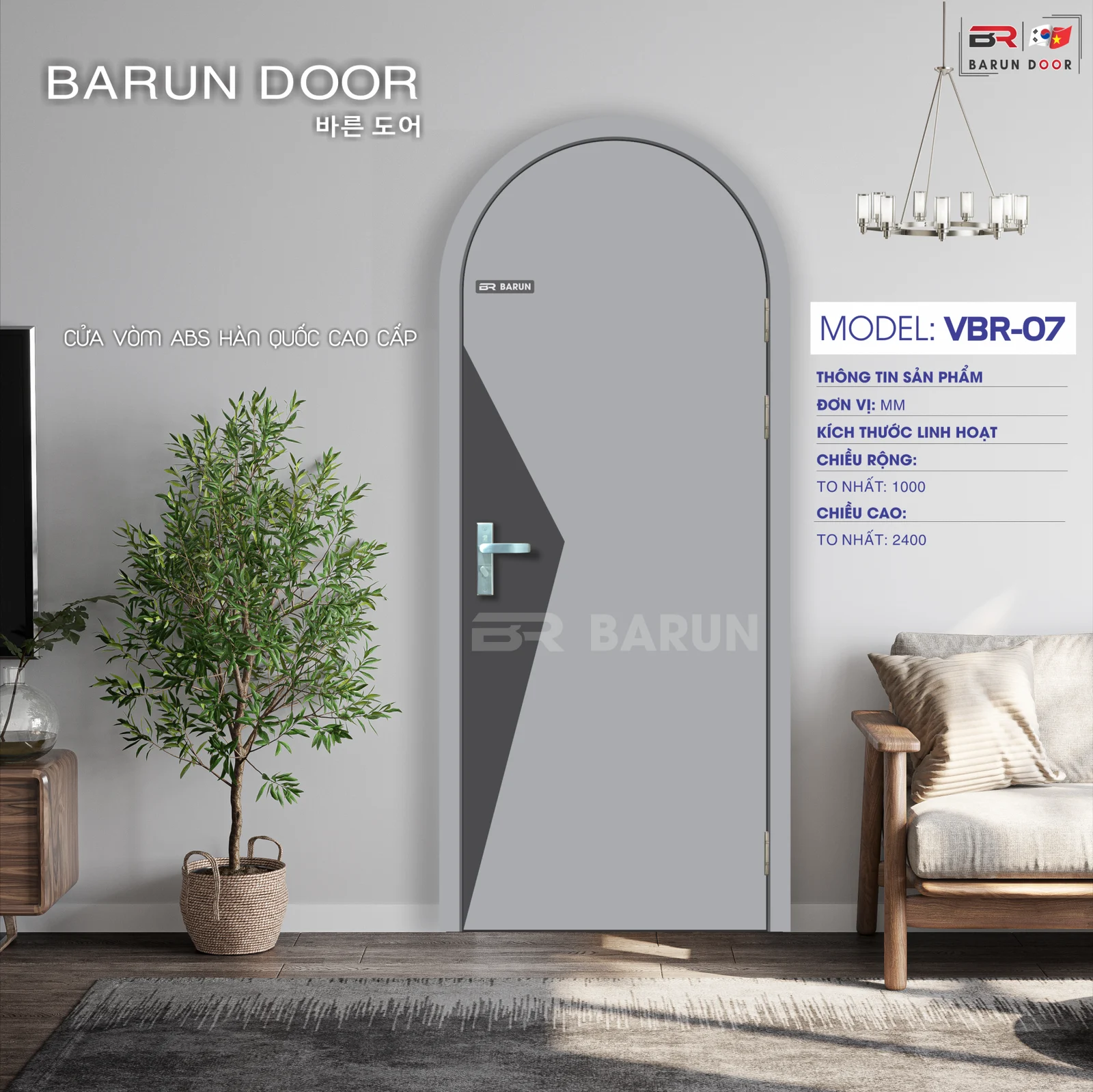 Cửa vòm BRV-07 họa tiết khối tam giác phối hai màu đối lập
